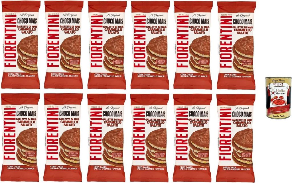 Fiorentini Gallette di mais ricoperte di caramello salato Mit gesalzenem Karamell berzogene Maiskuchen 12x 68gr + Italian Gourmet Polpa di Pomodoro...