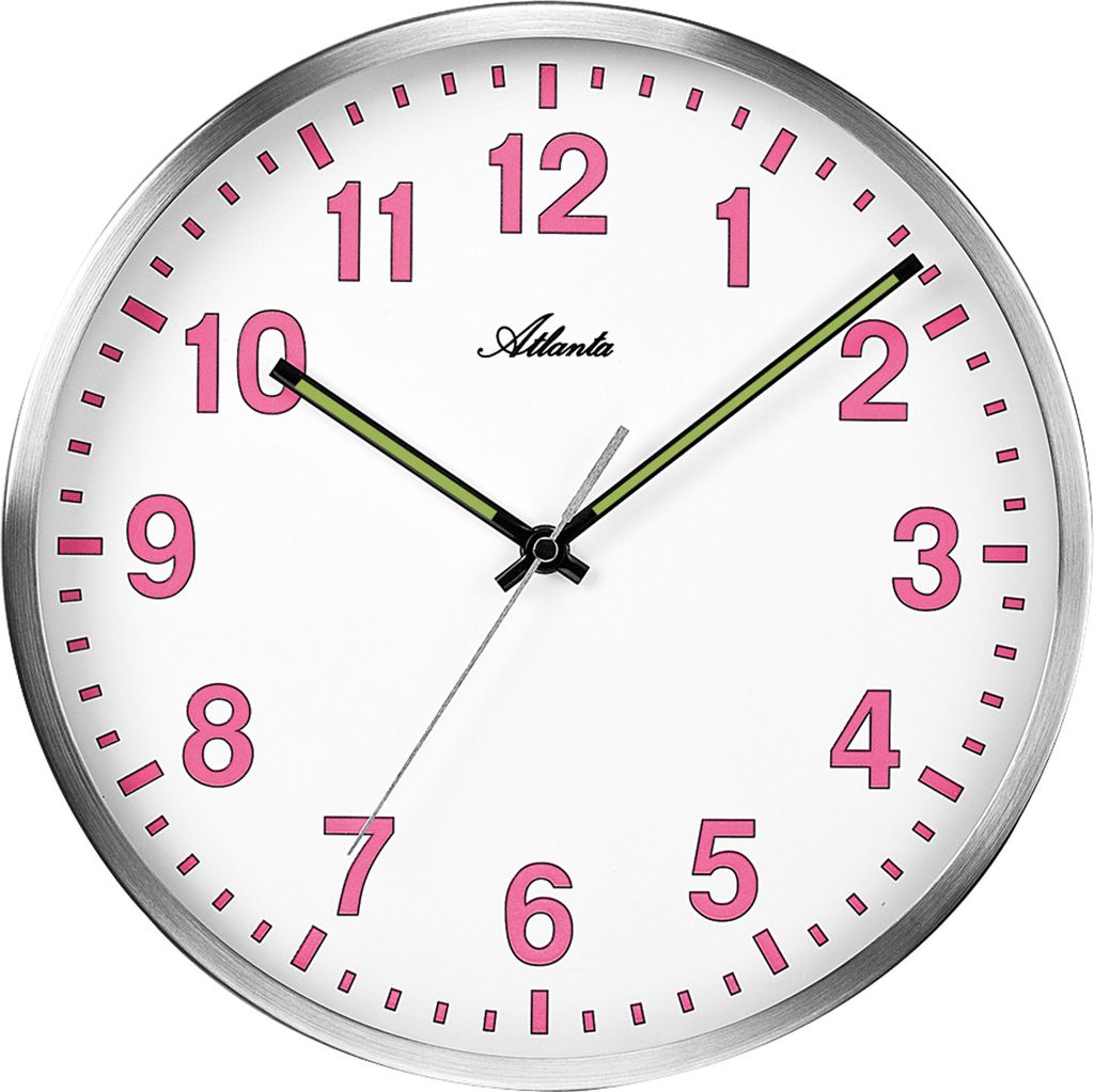 Wanduhr Quarz analog silbern rosa leise ohne Ticken Produktbild 