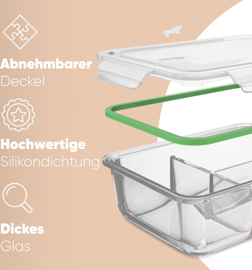classbach® Meal Prep Boxen Glas mit Fächern | 3er Set | Produktbild 6