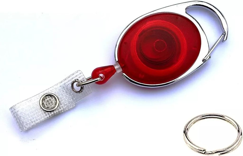 1x ROT TRANSPARENT Ausweisjojo EXTRA reißfester POWERCORD Schnur Schlüsselanhänger Jojo Zipper oval mit Druckknopf Lasche & Schlüsselring