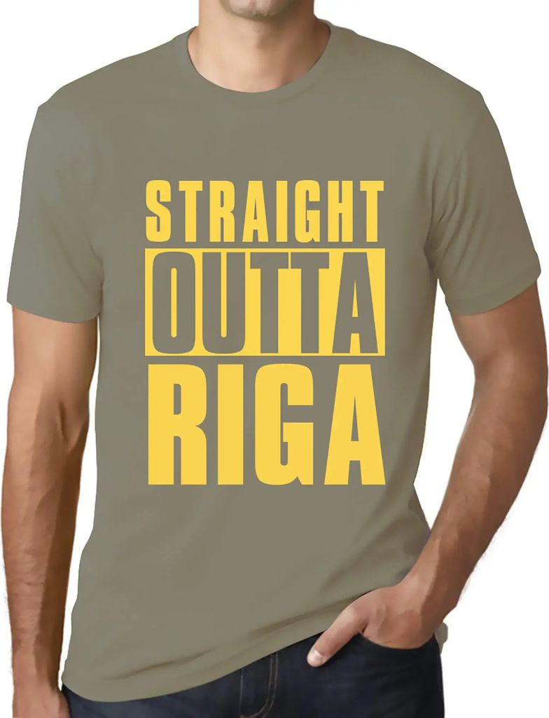 Herren Grafik T-Shirt Straight Outta Riga Öko-Verantwortlich Vintage Jahrgang Kurzarm Lustige Druck Geburtstag Geschenk Mann