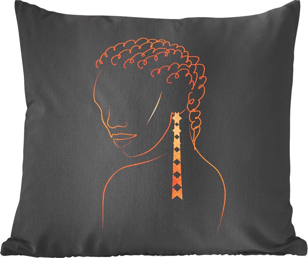 MuchoWow Zierkissen Sofakissen Wohnzimmer Dekokissen 40x40 cm Frau - Ohrringe - Linienkunst - Gold - Foto Kissen - Schlafzimmer Dekoration