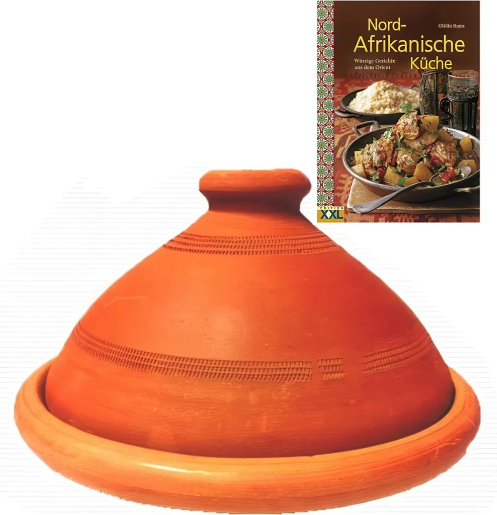 Tajines Touareg en terre cuite Ø 30cm et livre de cuisine marocaine