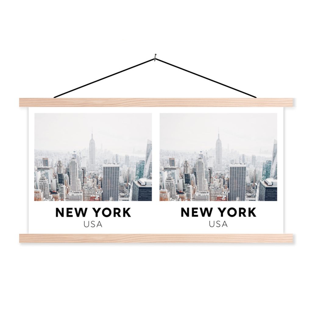 MuchoWow Textilposter New York - Amerika - Häuser 120x60 cm mit holzfarbenen Rahmen - Klemmleiste