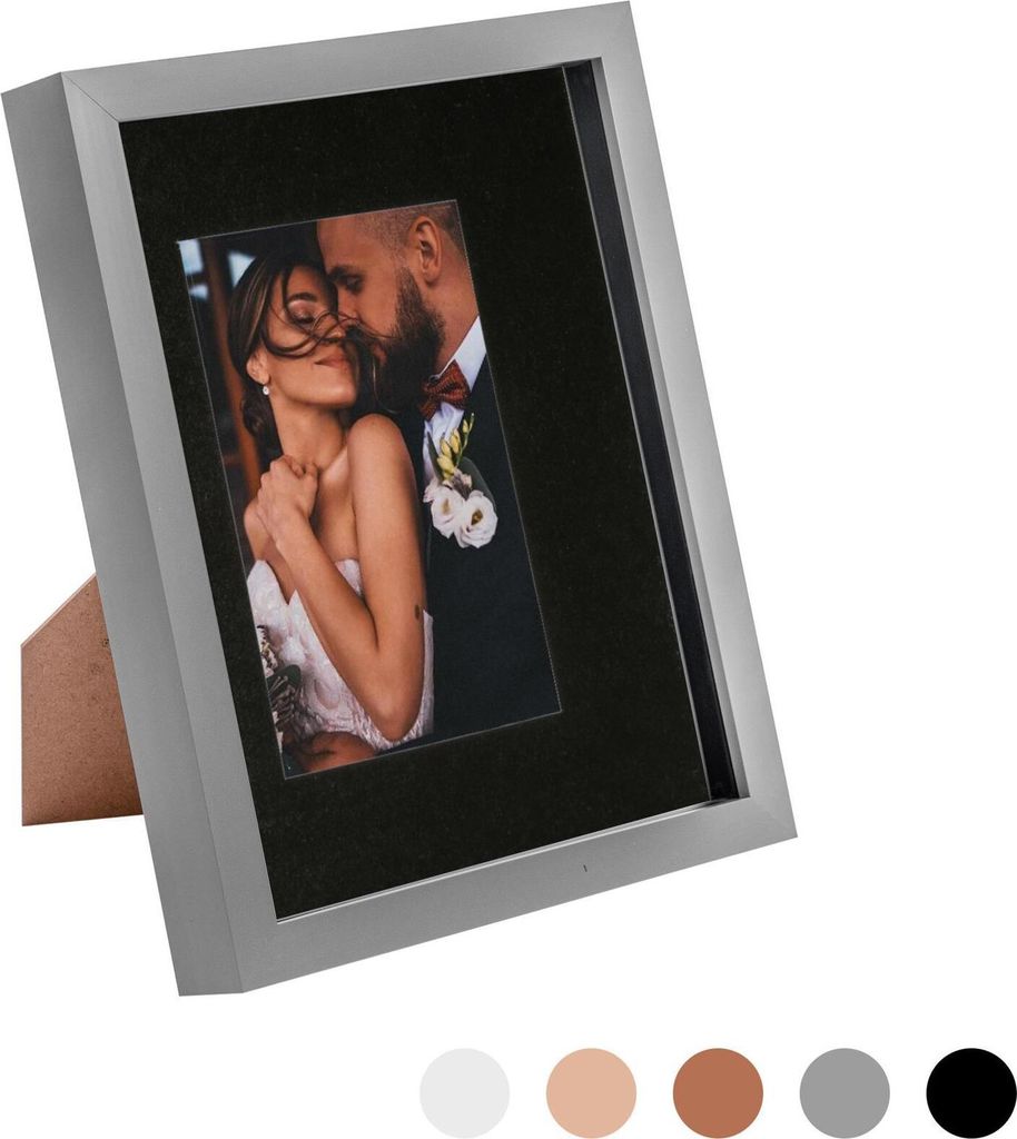 Nicola Spring 8 x 10 3D-Schatten-Kasten-Foto-Rahmen - Pop-up-Anzeige Bilderrahmen mit 4 x 6 Montage - Glas Aperture - Grau / Schwarz