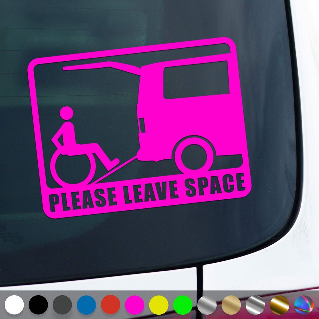 PantherPixel Rollstuhl Aufkleber Rampe Behindert Abstand Halten Sticker Auto Geschenkidee Farbe Neon-Pink
