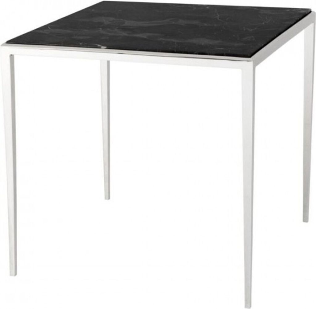 Casa Padrino Luxus Art Deco Designer Beistelltisch Nickel mit brauner Marmorplatte - Hotel Tisch Möbel