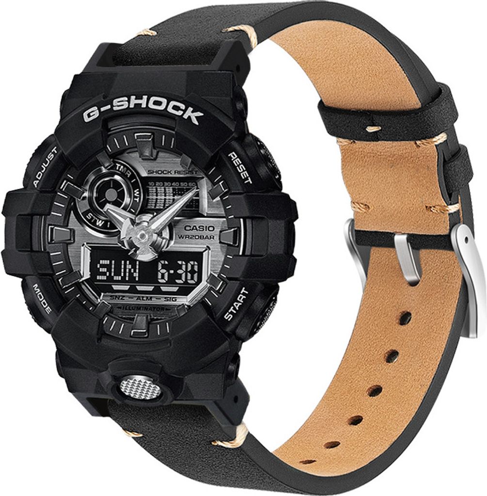INF Echtes Lederarmband für Casio G-SHOCK DW-5600/GWB5600/GA-2100 Schwarz model 1