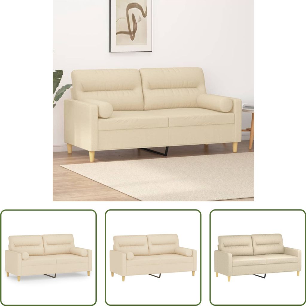 The Living Store 2-Sitzer-Sofa mit Zierkissen Creme 140 cm Stoff