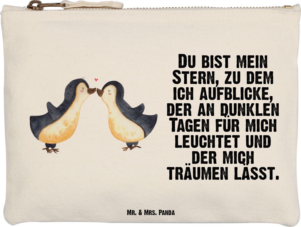 Mr. & Mrs. Panda Kosmetiktasche Pinguin Liebe Größe M - Weiß - Geschenk, Freundin, Love, Geschenkidee, Baumwolltasche, pencil case, Mäppchen, V...