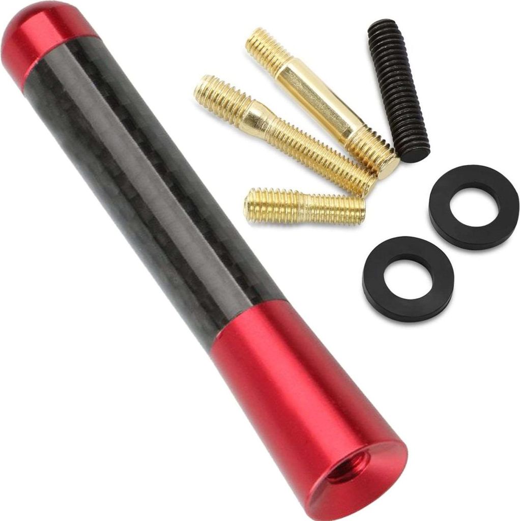 Overdrive-Racing Auto Radio Stab Dach Antenne 8cm Carbon Design Radio Universal Kompatibel Mit 5M 6M Adapter Fuss DAB Rot