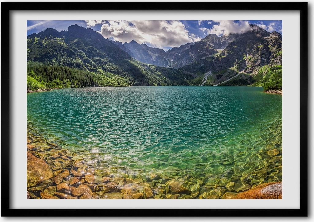 Bild - Bilder - Bilderrahmen - 70 cm x 50 cm - MDF-Rahmen, Wandkunst See in den Bergen