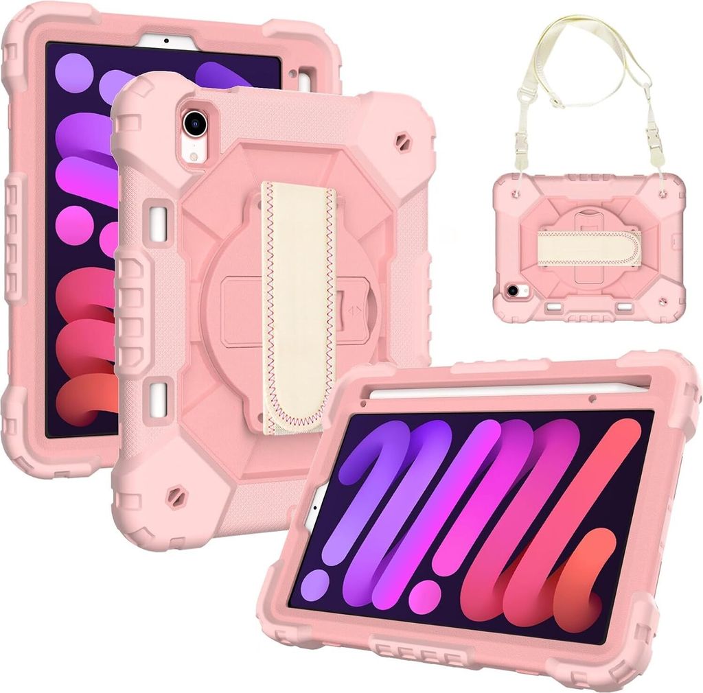 Tasche für iPad Mini 6 8.3" mit Ständer und Schultergurt Pink
