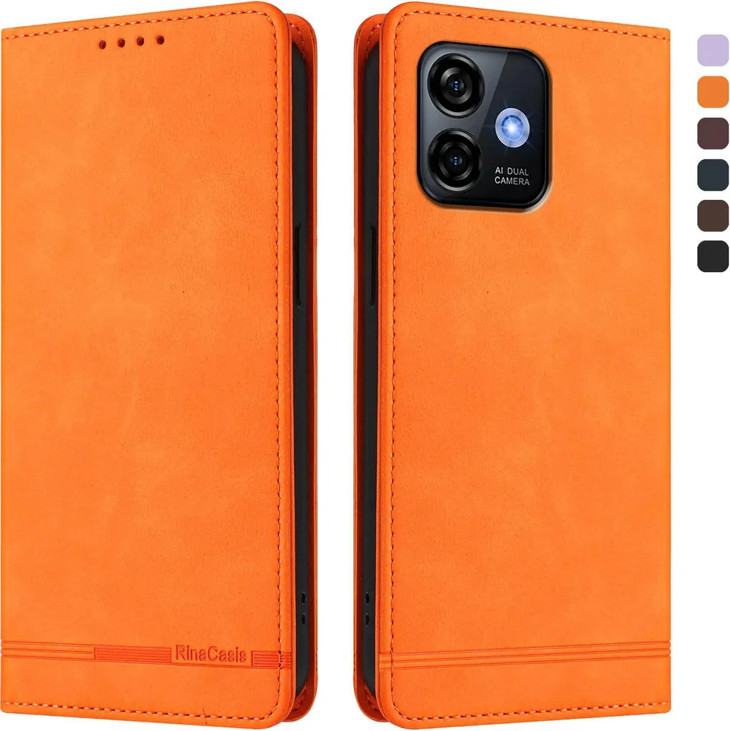 Cover Ulefone Note 16 Pro Arancione - Design Slim Flip Cuoio