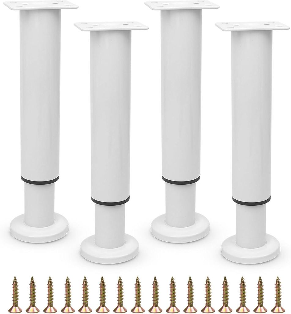 Verstellbare Metall-Bettfüße – Verbinden Bettgestelle, Kleiderschränke und Sofas – Robust – Universell – 18–32 cm – Weiß – 4er-Set