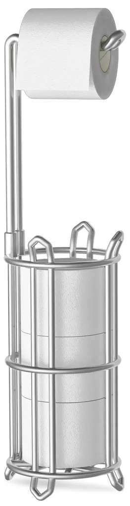 Support papier toilette vertical en métal argenté avec réserve intégrée