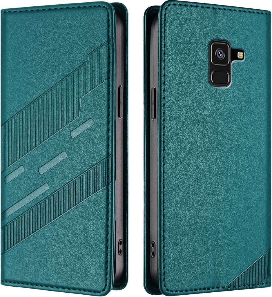 Hülle für Samsung Galaxy A8 2018, Kunstleder Brieftaschen Handyhülle mit Kartenfach und Standfunktion Grün