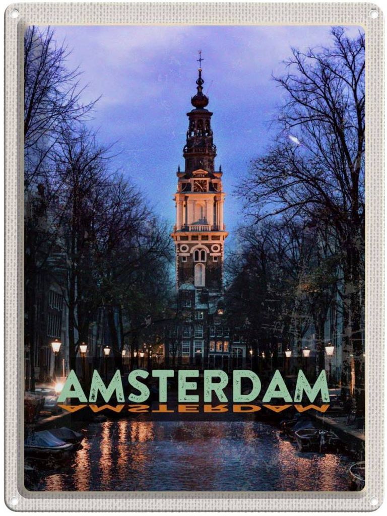 vianmo Blechschild 40x30 cm AmsterdamMunt Tower Bildmotiv Reisemotiv Abenteuer Reisen Straße Stadt Urlaub