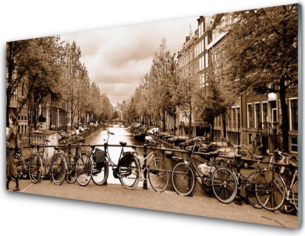 Acrylglasbilder 100x50 Wandbild Druck Fluss Fahrräder Bäume Landschaft