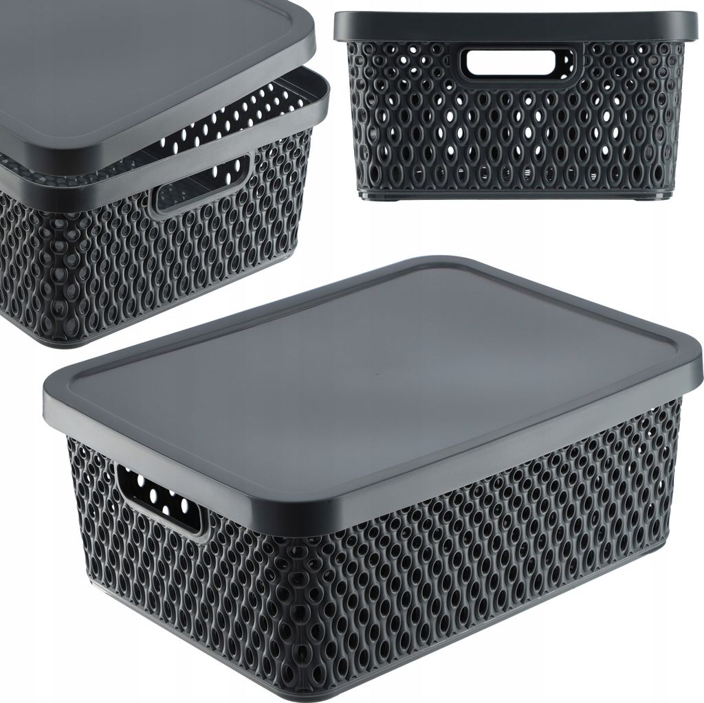 KADAX Aufbewahrungskorb, Korb mit Deckel, Aufbewahrungskiste, Aufbewahrungsbox aus Plastik (12L, Grau)