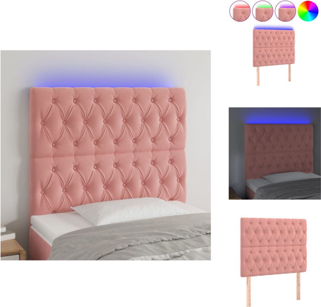 vidaXL LED Kopfteil Rosa 90x7x118/128 cm Samt - Kopf- & Fußenden