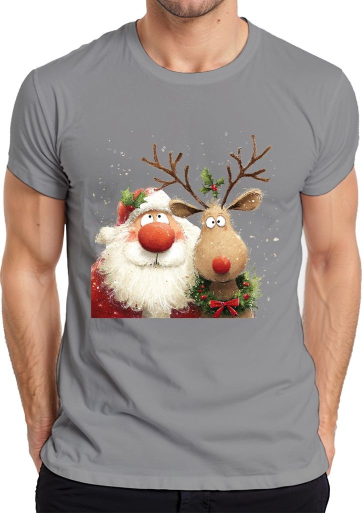 Rudolph Weihnachtsmann Rentier Rotnase niedlich lustig Geschenk Herren T-Shirt, Grau, 3XL