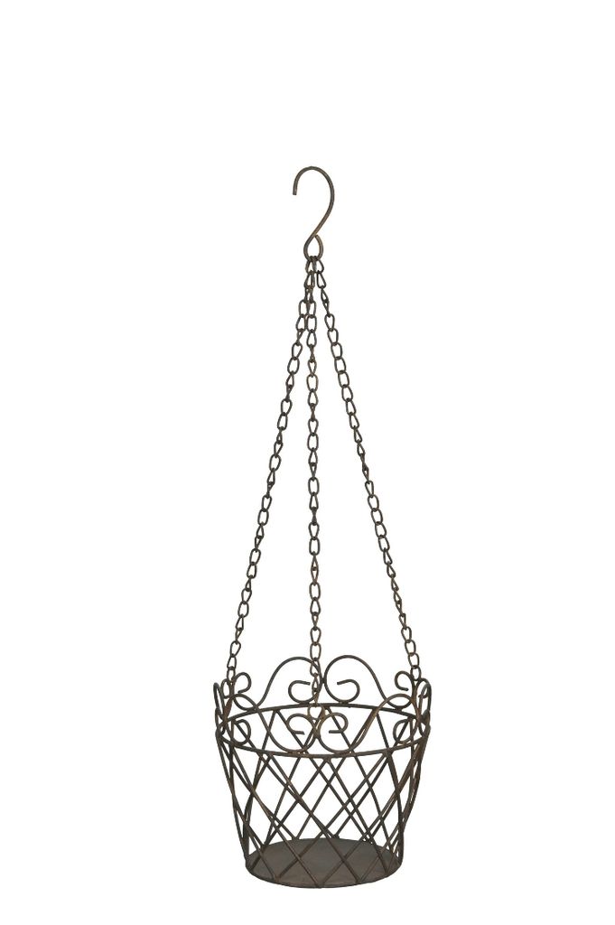 Pflanzgefäß Ampel Metall Schale zum Hängen dunkel braun Ø18cm H16cm + Kette