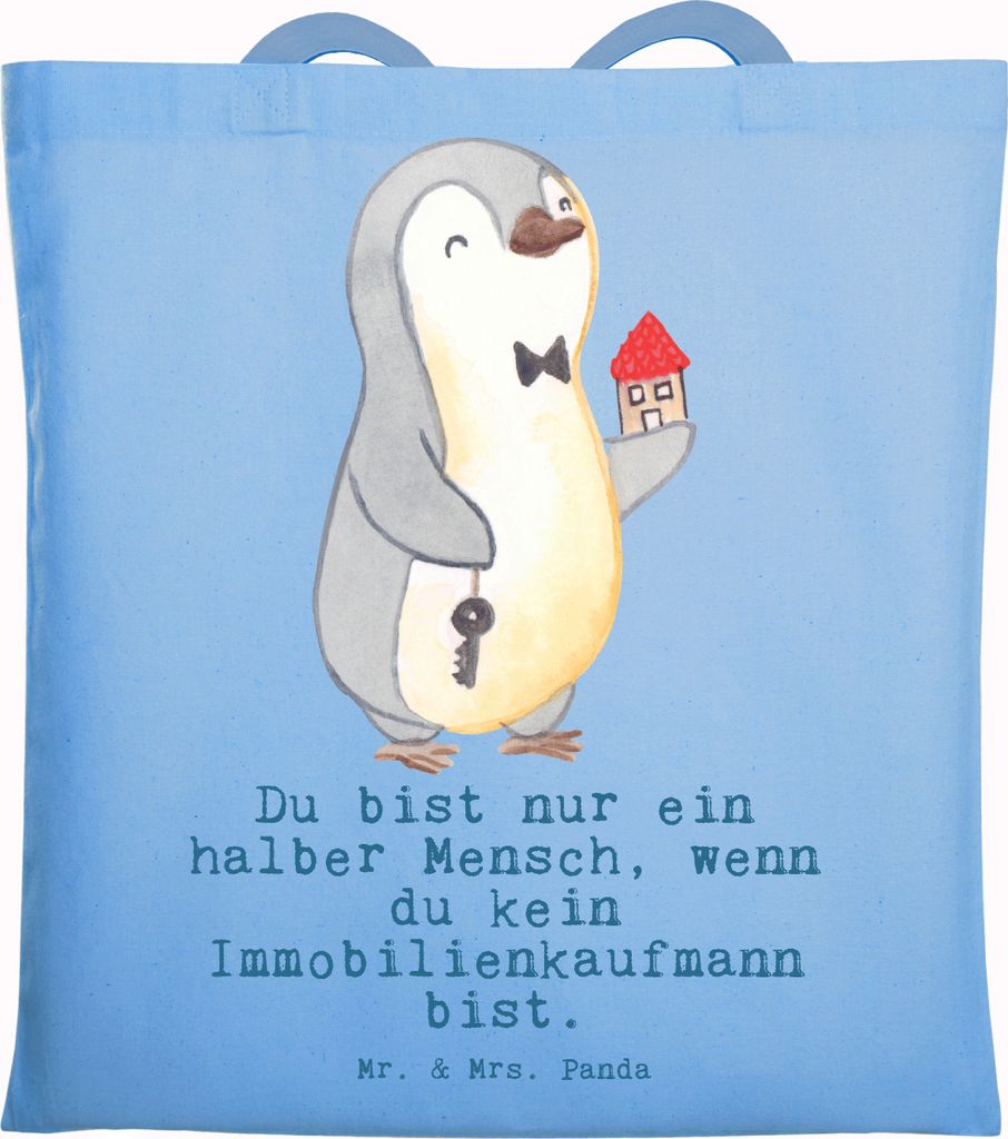 Mr. & Mrs. Panda Tote Bag Immobilienkaufmann Herz - Sky Blue - Geschenk, canvas tasche, Stoffbeutel, Ausbildung, Immobilienmakler, Spruch, Jutebeut...
