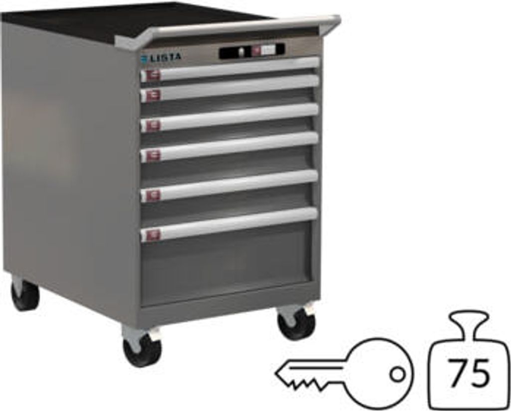 Lista Schubladenschrank - fahrbar - 78.548.050 - 890 x 564 x 725 mm (HxBxT) - 6 Schubladen - 75 kg - Key Lock - grau metallic (NCS S 6502-B)