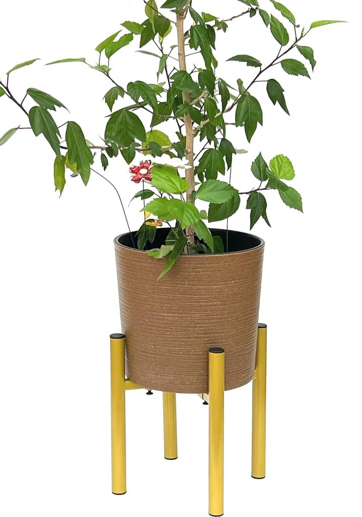 DanDiBo Sgabello Portafiori Con Vaso In Metallo - Altezza 47 Cm, Oro E Grigio, Regolabile, Portata 20 Kg