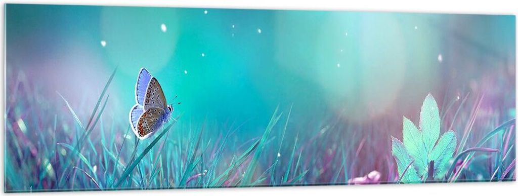 Bilder auf glas - Schmetterling Wiese Blume - 160x50cm - Glasbilder - Wandbilder - Kunstdruck - zum Aufhängen bereit - Wanddekoration aus Glas - G...