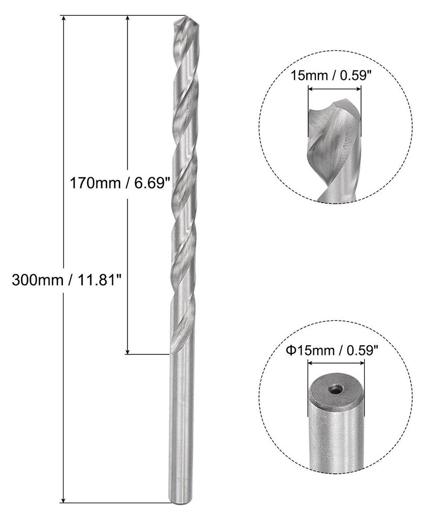 1 Stš¹ck Spiralbohrer Extra Lange Bohrer Ersatz aus Schnellarbeitsstahl 15 x 300 mm