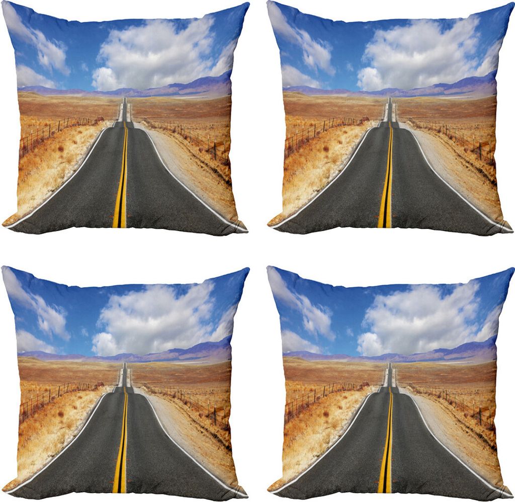 ABAKUHAUS Vereinigte Staaten Kissenbezug Set (4 Stück), Kalifornien Straße, Moderner Doppelseitiger Digitaldruck, 50 cm x 50 cm, Mehrfarbig