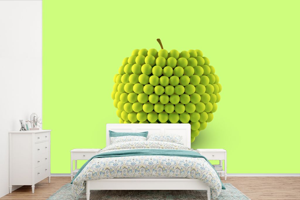 MuchoWow Fototapete für Wohnzimmer oder Schlafzimmer Wandtapete Vinyl Motivtapete Künstlicher Apfel - 450x300 cm - Gemusterte