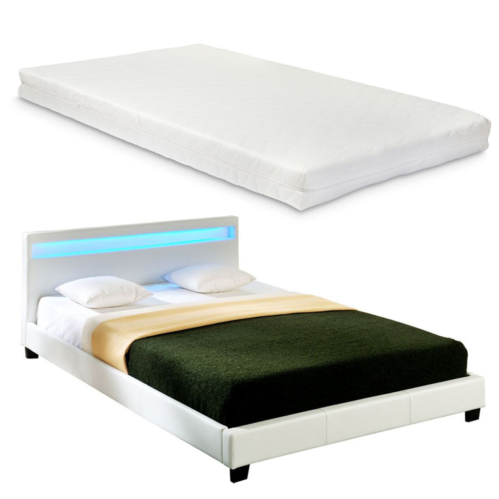 CORIUM® Design Polsterbett Matratze 200 x 200 cm Kunst-Leder Weiß Doppel Bett 