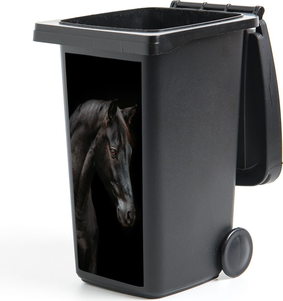 MuchoWow Mülltonnenaufkleber Pferd - Tiere - Schwarz - Porträt 44x98 cm - Containeraufkleber - Aufkleber - Mülltonnen-Aufkleber