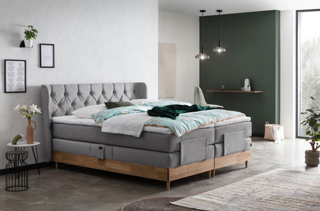 Belanoti EON Boxspringbett 180x200 elektrisch verstellbar 7-Zonen Taschenfederkern Matratze inkl Visco Topper Bett 180x200 mit Motor in der Farbe H...
