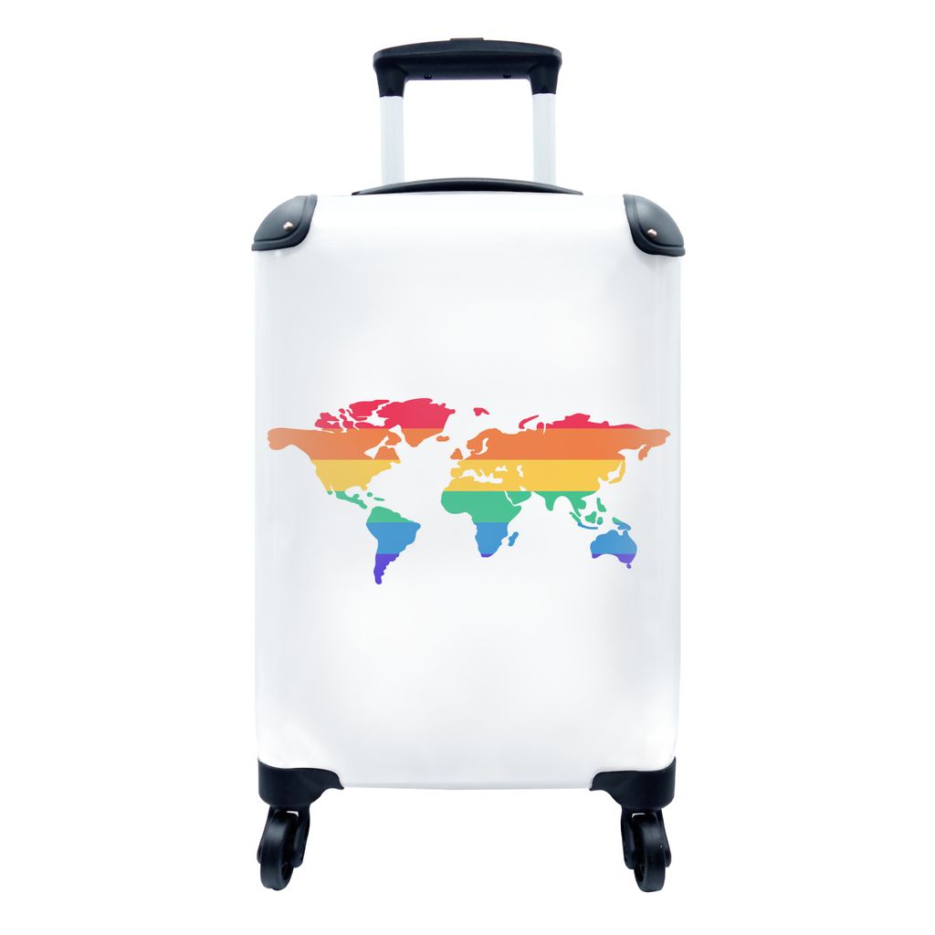 MuchoWow Koffer Handgepäck Trolley Rollkoffer Kleine Reisekoffer mit 4 Rollen - Karte - Welt - Stolz-Flagge - Cabin Size < 55x40x23 cm & 55x40x2...