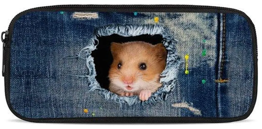 Grande trousse en denim robuste avec compartiment XXL pour les élèves