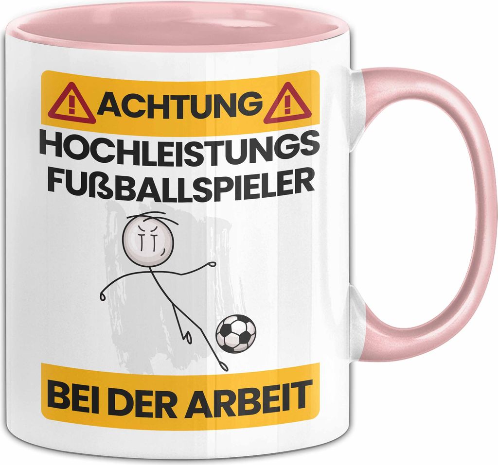 Fußballspieler Tasse Geschenk Lustiger Spruch Geschenkidee für Fußballspieler Achtung Hochleistungs Fußballspieler Bei Der Arbeit (Rosa)