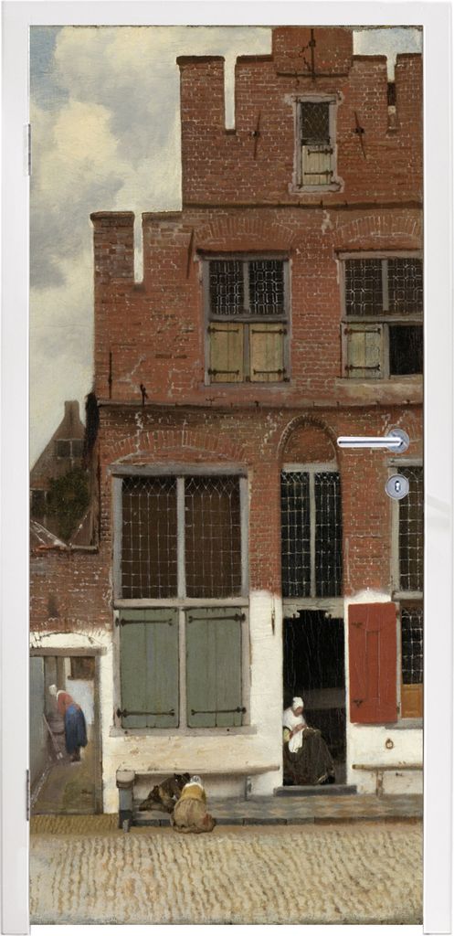 MuchoWow Türtapete Selbstklebende Türfolie Die kleine Straße - Johannes Vermeer 90x205 cm Türposter Türaufkleber Klebefolie Türklebefolie -...