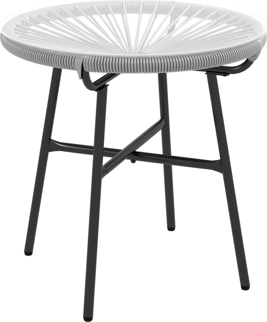 Rattan Beistelltisch Bistrotisch, Kaffeetisch Mit Glastischplatte, Rund, Für Terrasse, Balkon, Schwarz+Grau, 50X50X50Cm
