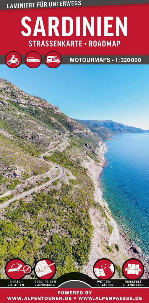 MoTourMaps Sardinien Auto- und Motorradkarte 1:320.000