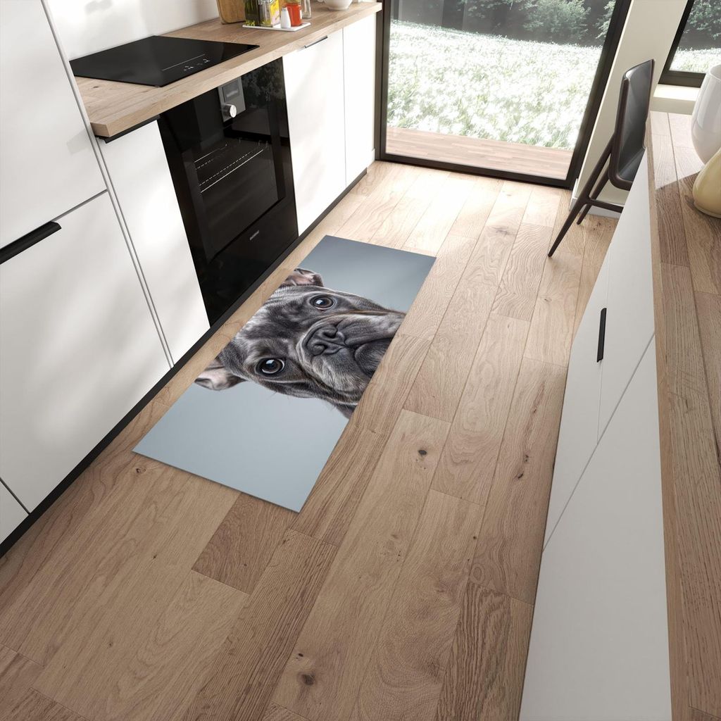 Küchenteppich 60x150cm rutschfest & abwischbar PVC Läufer - Französische & Bulldogge