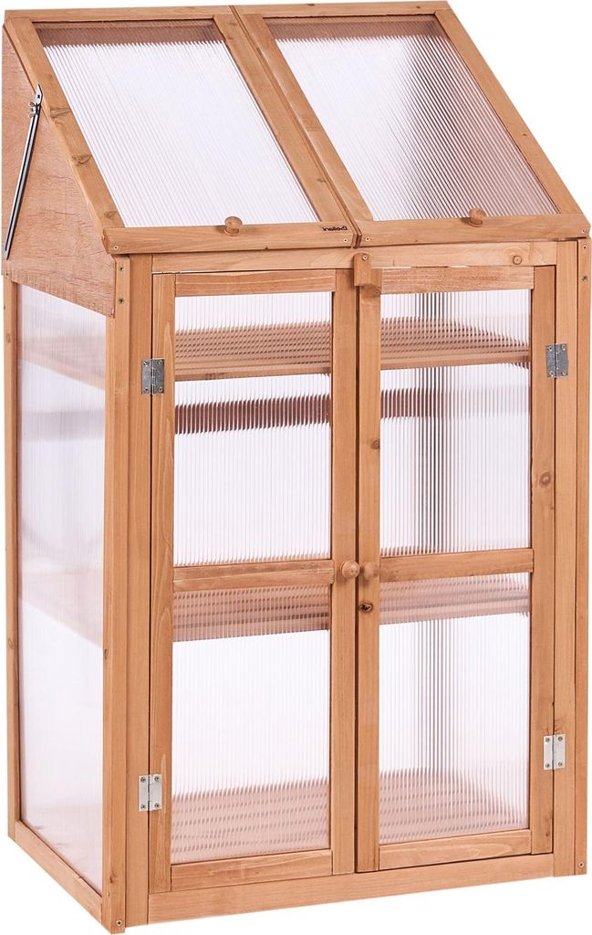 BELIANI Mini-Gewächshaus Hellbraun Holz u. Polycarbonat 3 Produktbild 