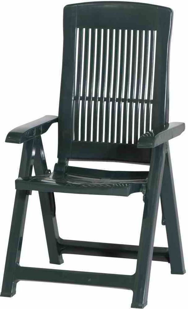 A dark green plastic folding chair.