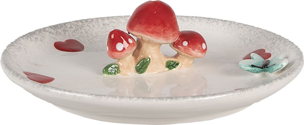 Clayre & Eef Dekoration Schale Ø 21x4 cm Weiß Rot Keramik