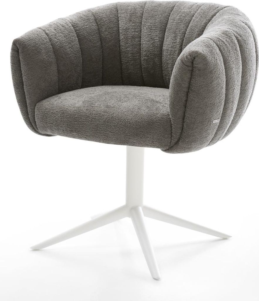 DELIFE Drehstuhl Jada-Flex Bouclé Soft Schlamm Fußkreuz Weiß 360° drehbar Wippfunktion Taschenfederkern