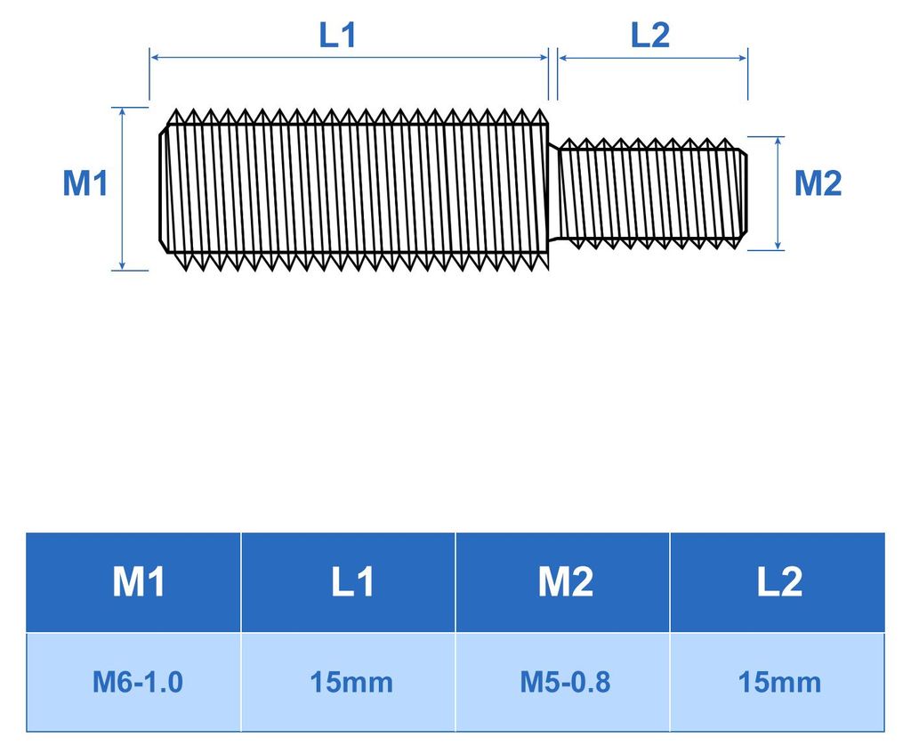 M5x15mm zu M6x15mm Doppel Ende Gewindebolzen, Doppelend Gewindestifte Schraube 8 Stš¹ck 304 Edelstahl Gewindeadapter Reduzierschraube fš¹r M?be...
