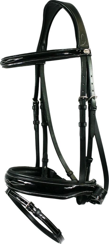 EQuest Trense Glossy Seams, schwarz - hochwertige Lacktrense für Pferde, M